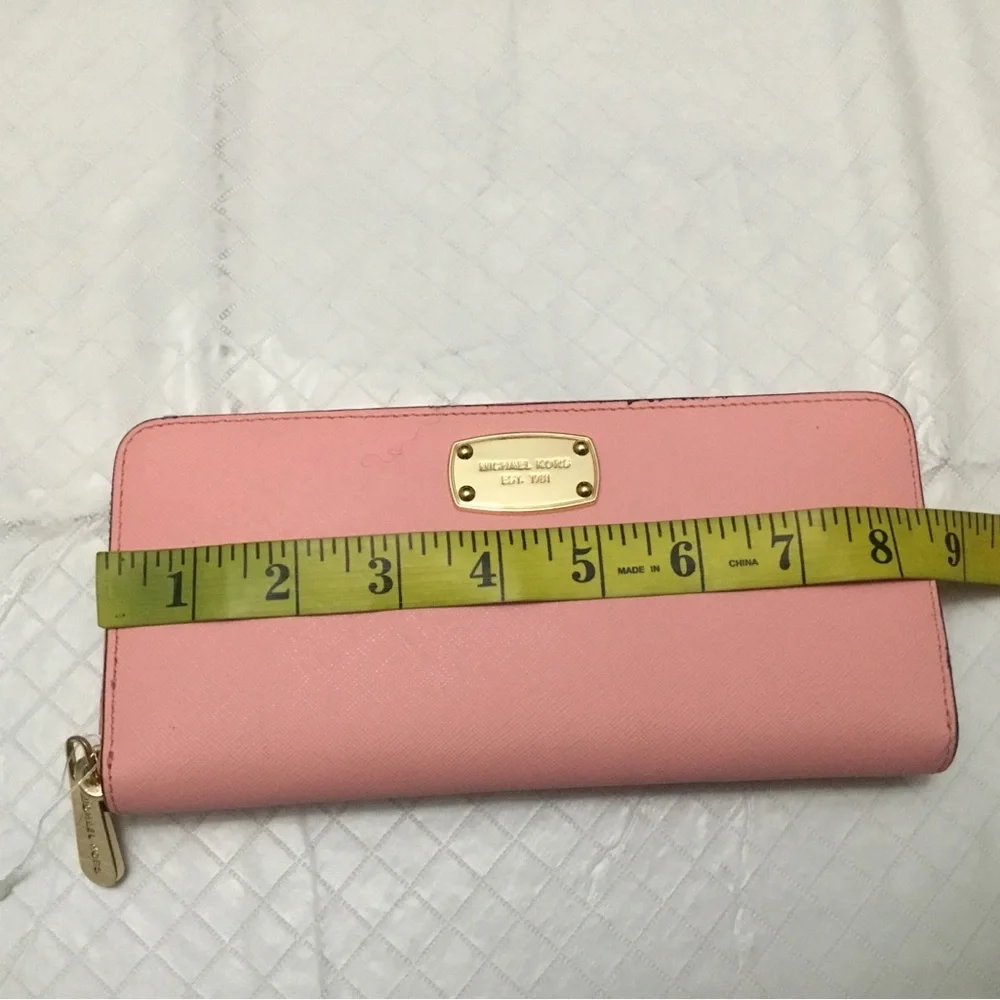 Michael Kors Peach Saffiano Zip Wallet with Gold Plaque - Picture 11 of 16